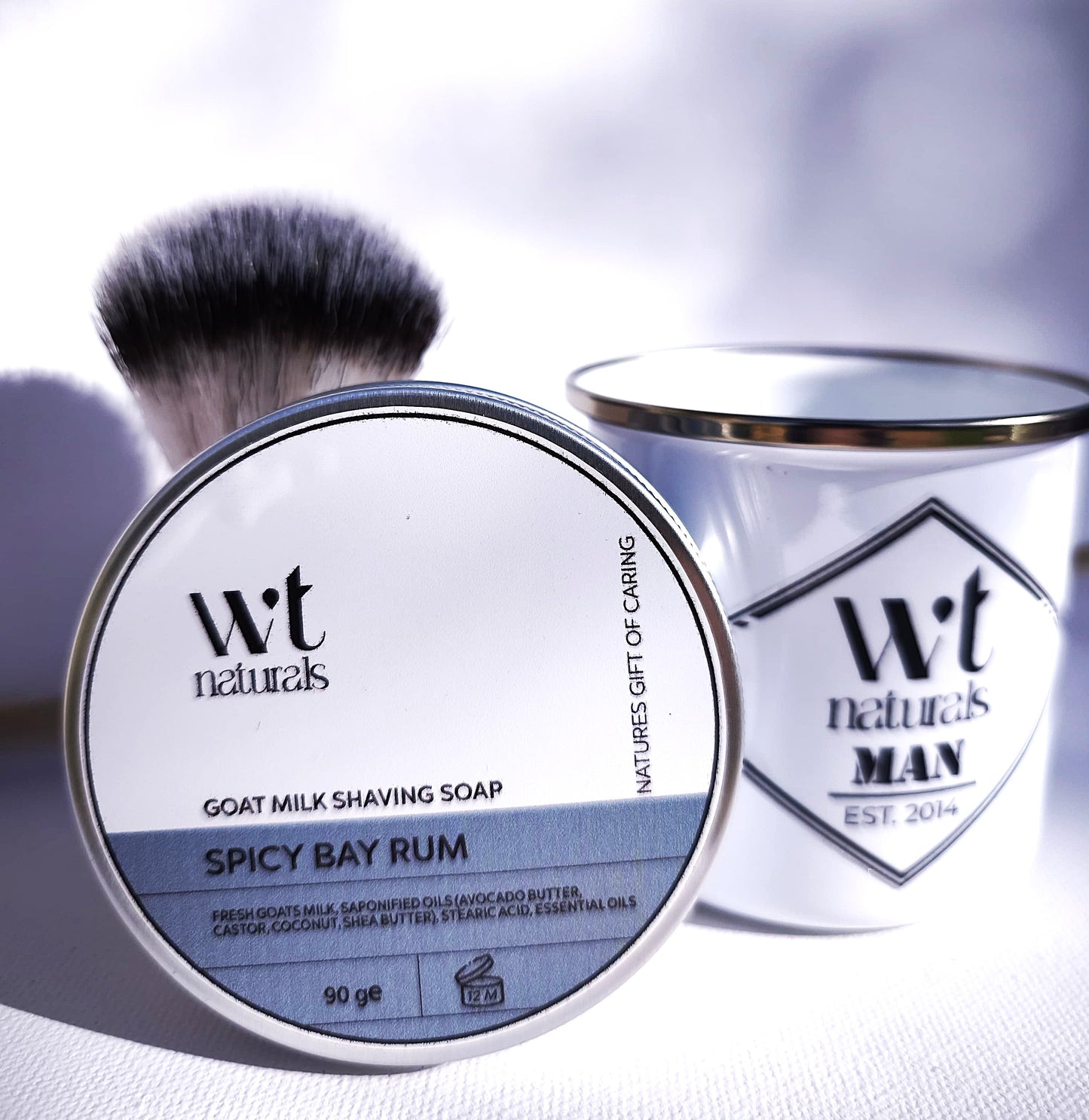 GOAT MILK SHAVING SET - Shaving Soap, Brush and Enamel Shaving Mug in Gift Box