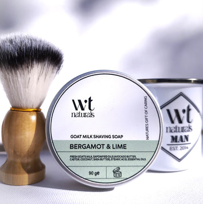 GOAT MILK SHAVING SET - Shaving Soap, Brush and Enamel Shaving Mug in Gift Box
