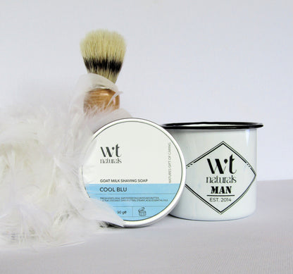 GOAT MILK SHAVING SET - Shaving Soap, Brush and Enamel Shaving Mug in Gift Box