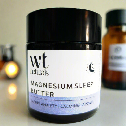 Jar of WT Naturals Magnesium Sleep Butter on a white background